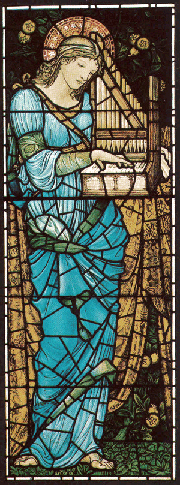 Stained-glass window of Saint Cecilia (patron of music) designed by Sir Edward Burne-Jones (English 1833-98)
